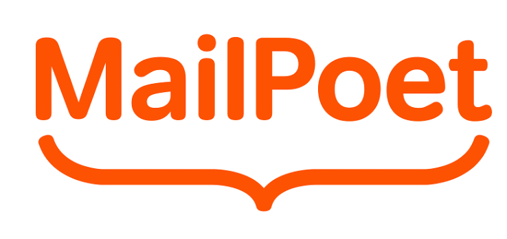 MailPoet logo in bold orange with a curved decorative underline